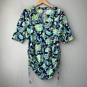 Lands End Size Small Ruched Swim Shirt Nylon Top Coastal Beach Scuba Active